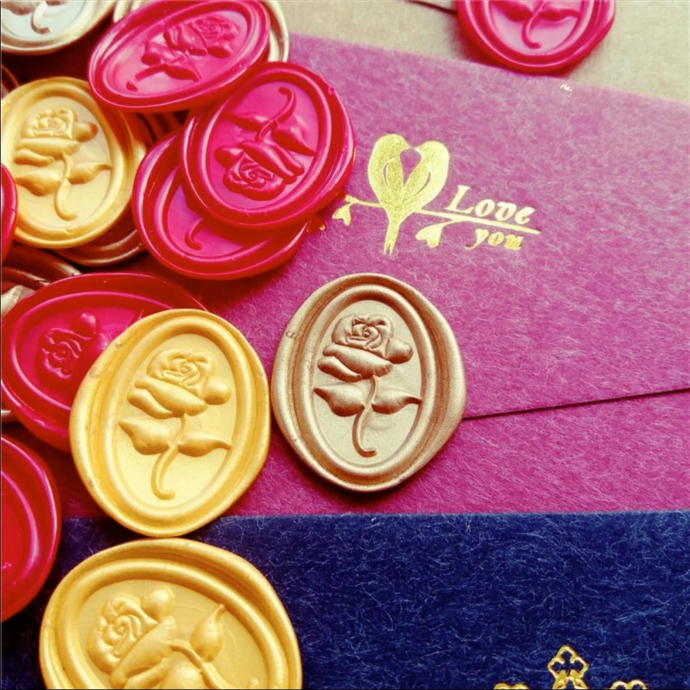 Set of 5 Rose Self Adhesive Wax Seals